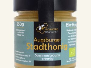 Bio-Honig Augsburger Stadthonig Sommertraum cremig im 250g Mehrwegglas von Bioimkerei Rauscher